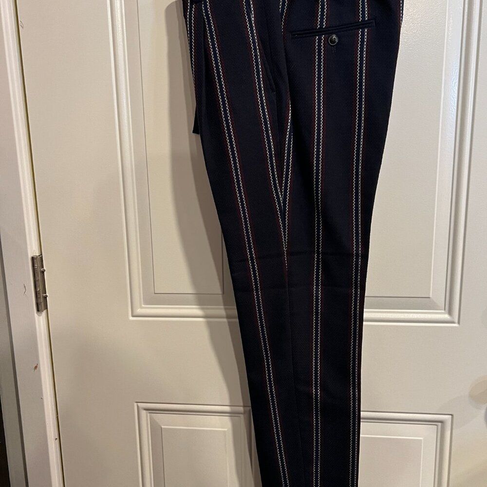 Scotch and Soda Navy with Burgundy and White Stripe Wool Suit Mens 40R - Picture 3 of 12